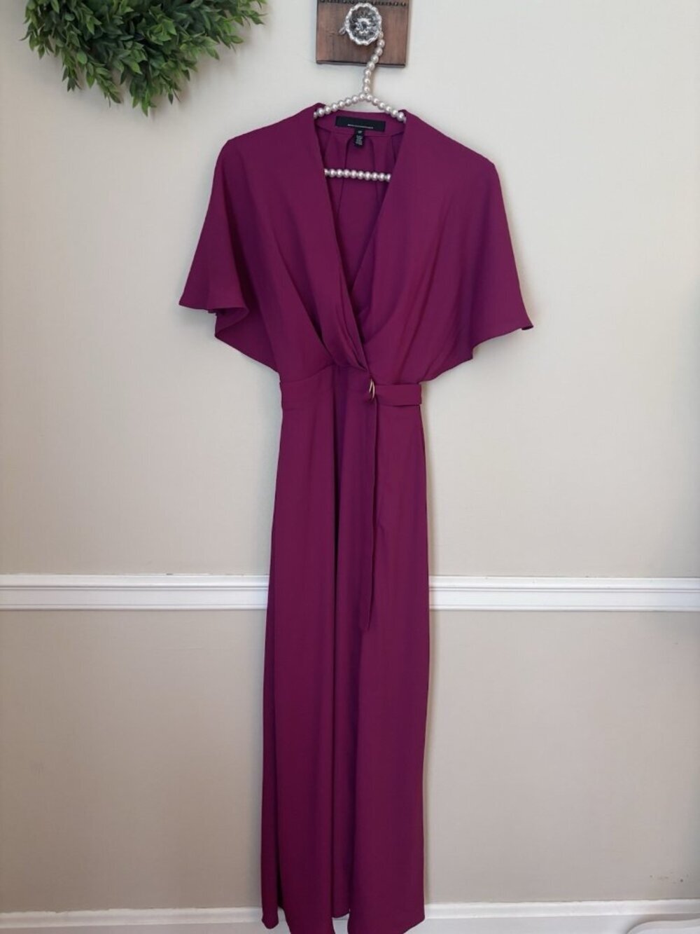 White House Black Market Petite Size 0P Maxi Dress Dark Pink Open Back